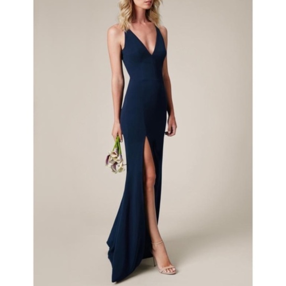 dress the population iris crepe gown white